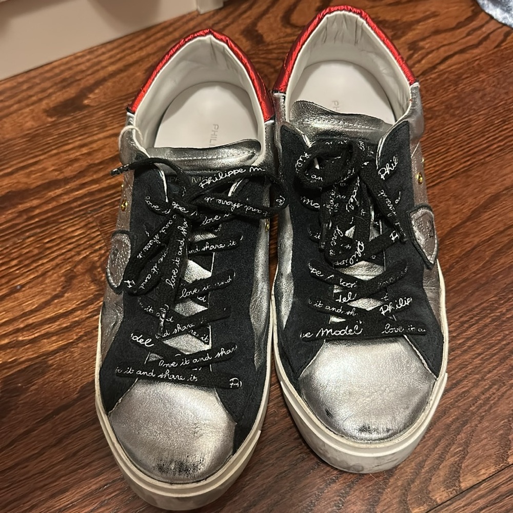 Philippe Model Women's Metallic Silver and Black Sneakers